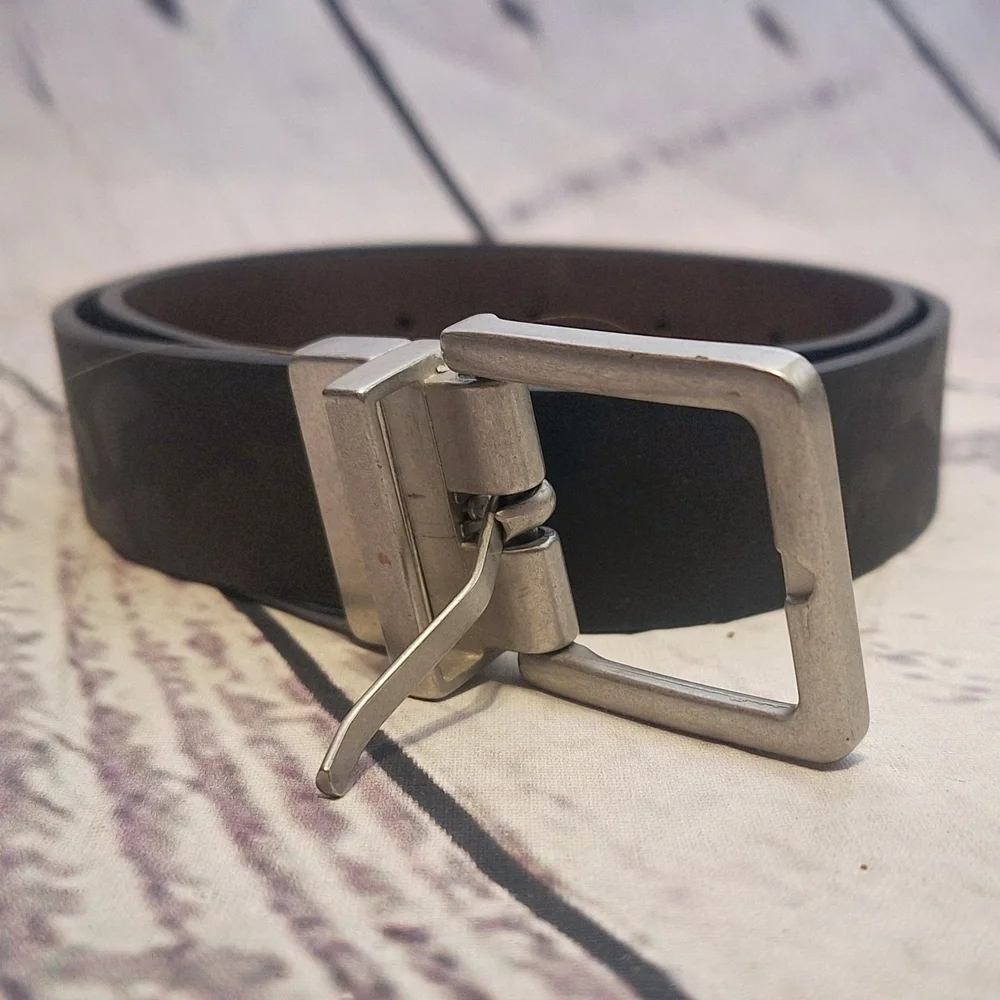 Black Camo Synthetic Leather Belt with Silver Buckle Sz L YOUTH
